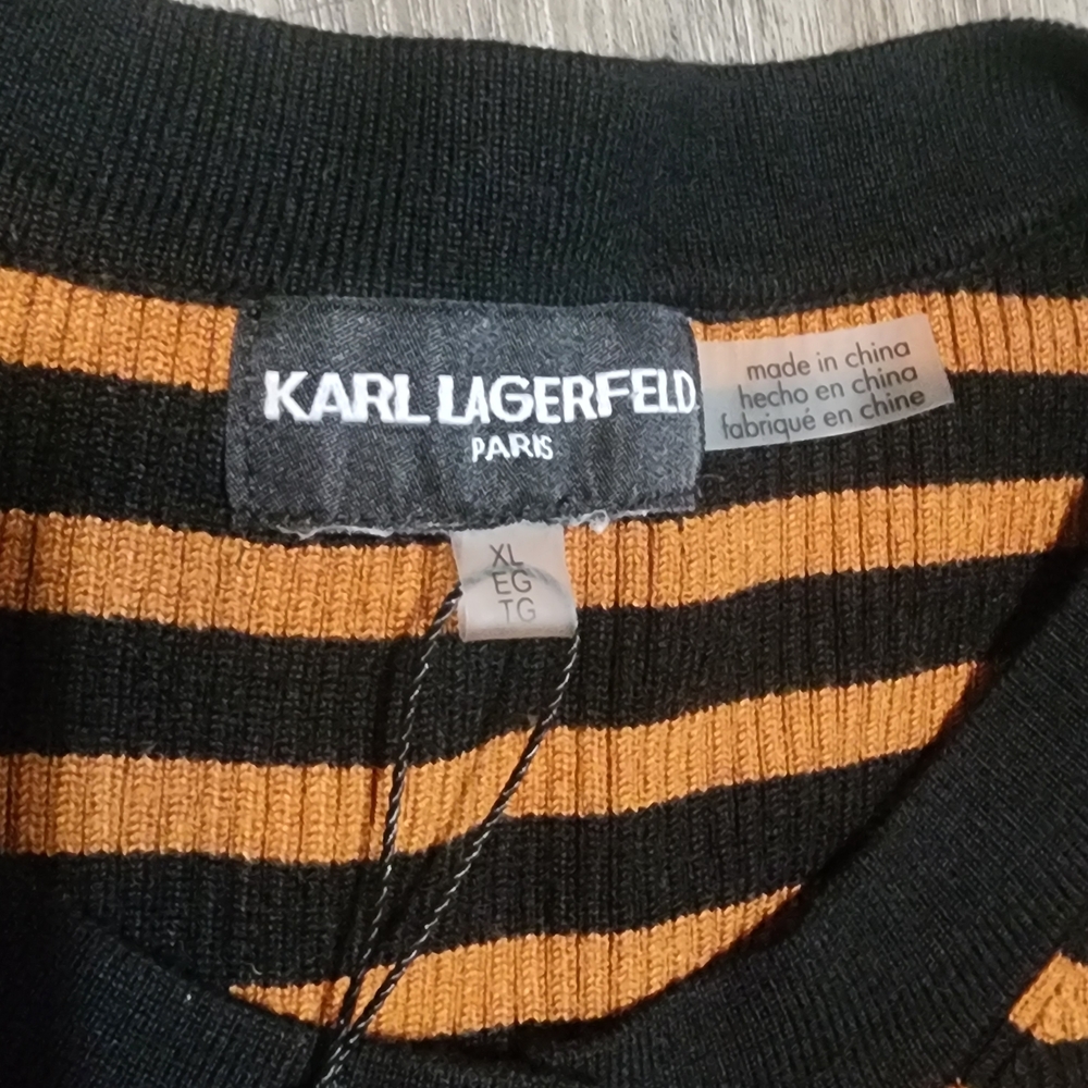 Karl Lagerfeld Black and Orange Striped Long Sleeve Tee - Picture 3 of 7